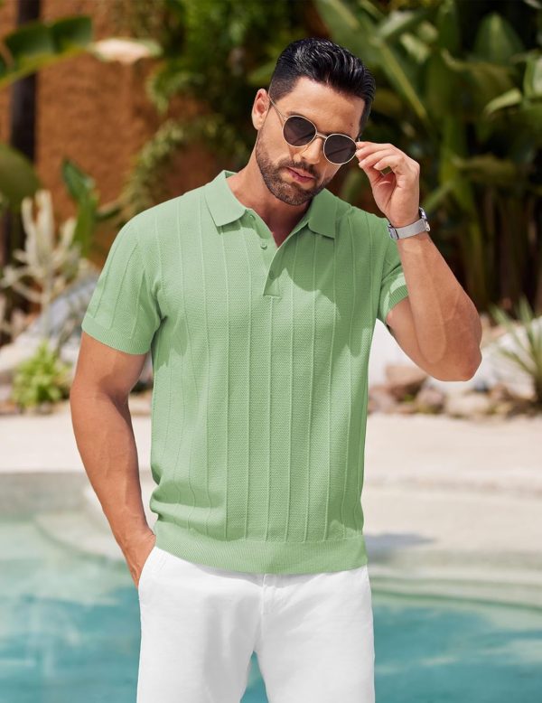 COOFANDY Mens Knit Polo Shirts Short Sleeve Ribbed Textured Polo Shirt Lightweight Casual Golf Shirts Collared T Shirt - Image 37