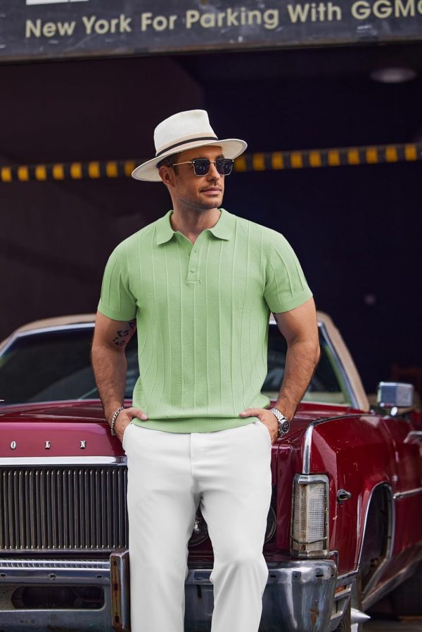 COOFANDY Mens Knit Polo Shirts Short Sleeve Ribbed Textured Polo Shirt Lightweight Casual Golf Shirts Collared T Shirt - Image 39