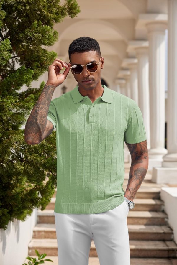 COOFANDY Mens Knit Polo Shirts Short Sleeve Ribbed Textured Polo Shirt Lightweight Casual Golf Shirts Collared T Shirt - Image 40