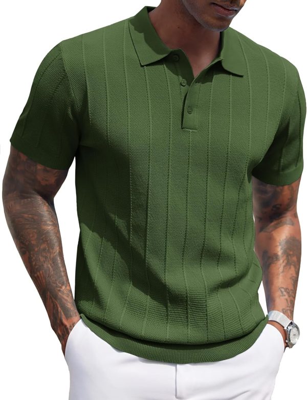 COOFANDY Mens Knit Polo Shirts Short Sleeve Ribbed Textured Polo Shirt Lightweight Casual Golf Shirts Collared T Shirt - Image 41