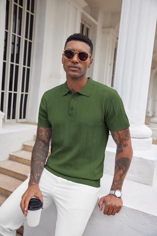 COOFANDY Mens Knit Polo Shirts Short Sleeve Ribbed Textured Polo Shirt Lightweight Casual Golf Shirts Collared T Shirt - Image 42