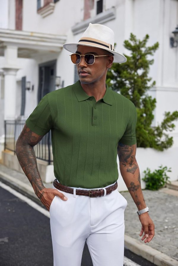 COOFANDY Mens Knit Polo Shirts Short Sleeve Ribbed Textured Polo Shirt Lightweight Casual Golf Shirts Collared T Shirt - Image 43