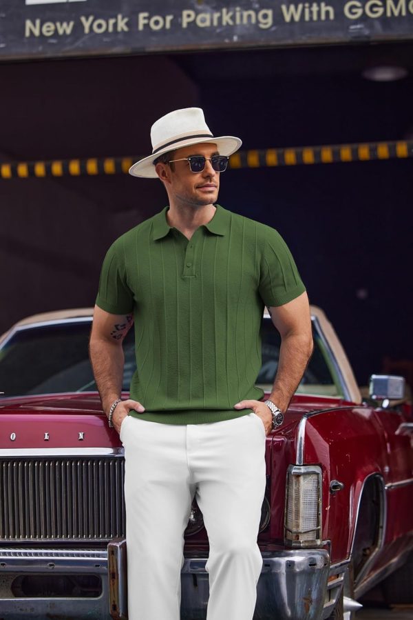 COOFANDY Mens Knit Polo Shirts Short Sleeve Ribbed Textured Polo Shirt Lightweight Casual Golf Shirts Collared T Shirt - Image 46