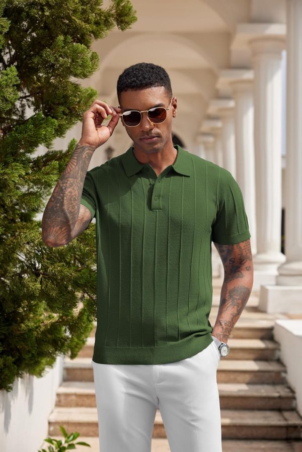 COOFANDY Mens Knit Polo Shirts Short Sleeve Ribbed Textured Polo Shirt Lightweight Casual Golf Shirts Collared T Shirt - Image 47