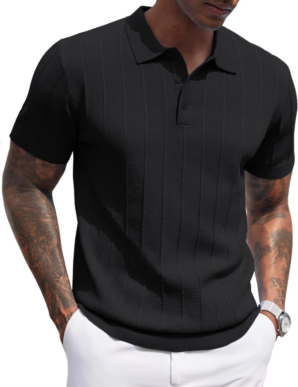 COOFANDY Mens Knit Polo Shirts Short Sleeve Ribbed Textured Polo Shirt Lightweight Casual Golf Shirts Collared T Shirt - Image 48