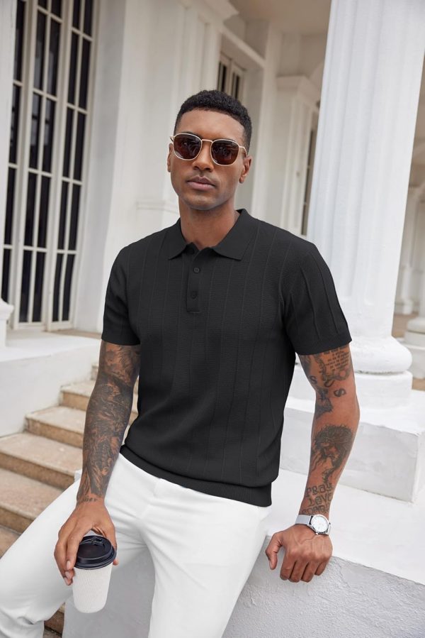 COOFANDY Mens Knit Polo Shirts Short Sleeve Ribbed Textured Polo Shirt Lightweight Casual Golf Shirts Collared T Shirt - Image 49