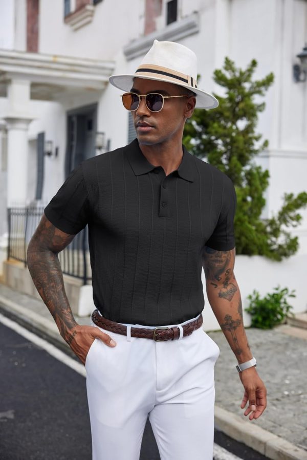 COOFANDY Mens Knit Polo Shirts Short Sleeve Ribbed Textured Polo Shirt Lightweight Casual Golf Shirts Collared T Shirt - Image 50