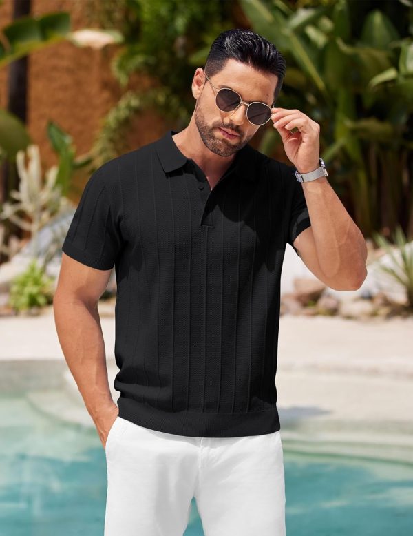 COOFANDY Mens Knit Polo Shirts Short Sleeve Ribbed Textured Polo Shirt Lightweight Casual Golf Shirts Collared T Shirt - Image 51
