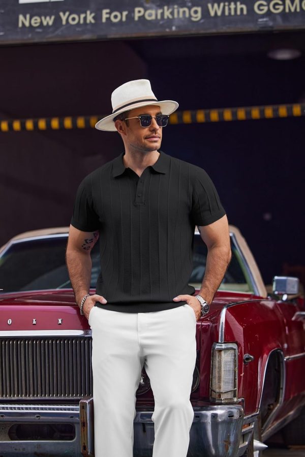 COOFANDY Mens Knit Polo Shirts Short Sleeve Ribbed Textured Polo Shirt Lightweight Casual Golf Shirts Collared T Shirt - Image 53