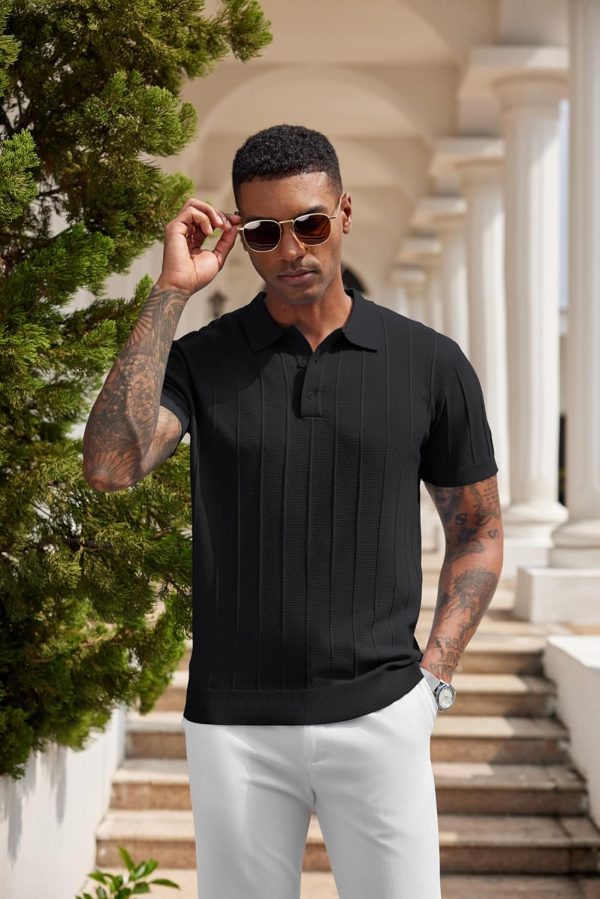 COOFANDY Mens Knit Polo Shirts Short Sleeve Ribbed Textured Polo Shirt Lightweight Casual Golf Shirts Collared T Shirt - Image 54