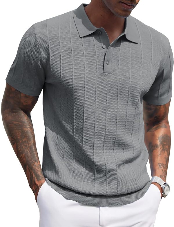 COOFANDY Mens Knit Polo Shirts Short Sleeve Ribbed Textured Polo Shirt Lightweight Casual Golf Shirts Collared T Shirt - Image 55