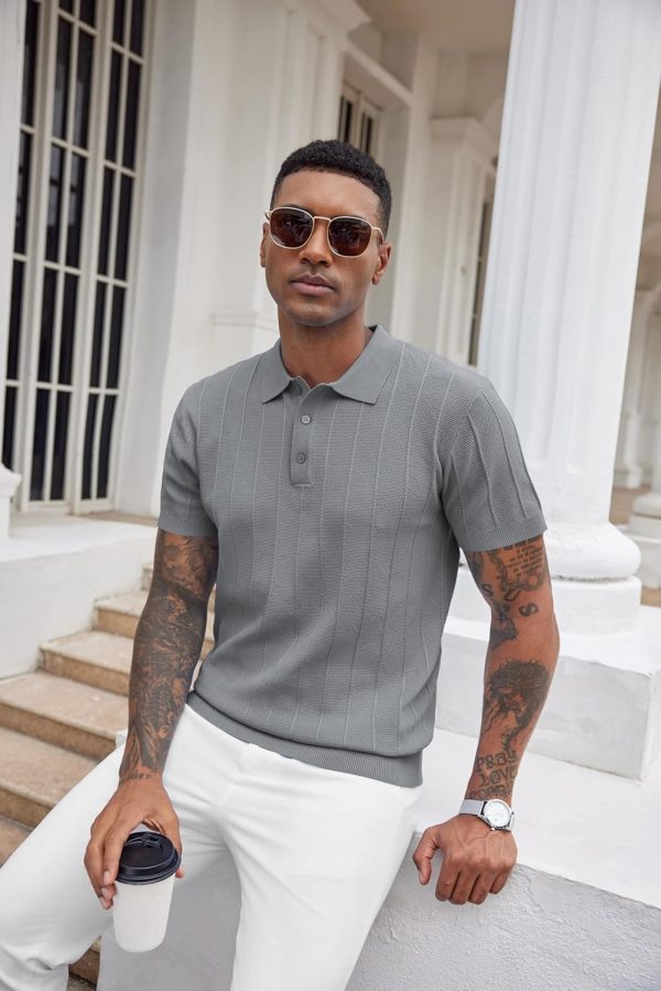 COOFANDY Mens Knit Polo Shirts Short Sleeve Ribbed Textured Polo Shirt Lightweight Casual Golf Shirts Collared T Shirt - Image 56