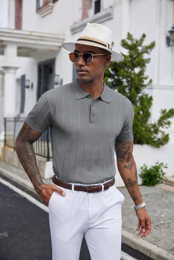 COOFANDY Mens Knit Polo Shirts Short Sleeve Ribbed Textured Polo Shirt Lightweight Casual Golf Shirts Collared T Shirt - Image 57