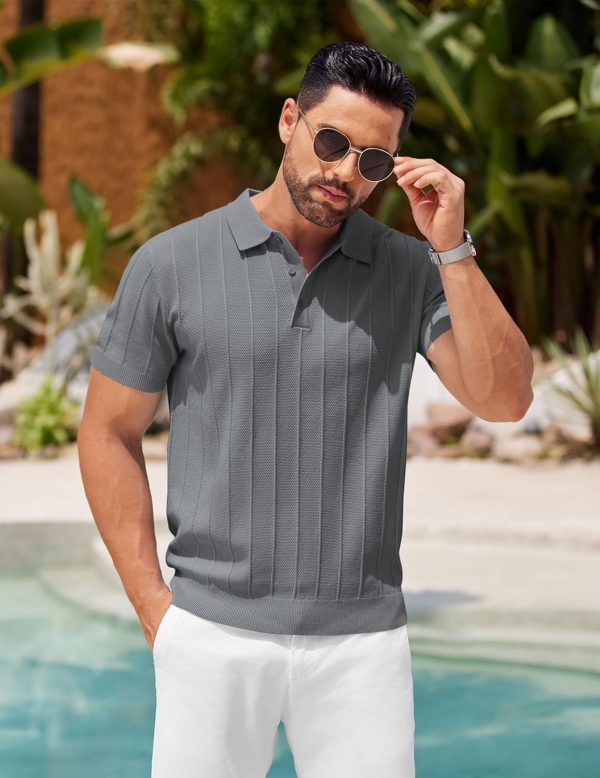 COOFANDY Mens Knit Polo Shirts Short Sleeve Ribbed Textured Polo Shirt Lightweight Casual Golf Shirts Collared T Shirt - Image 58