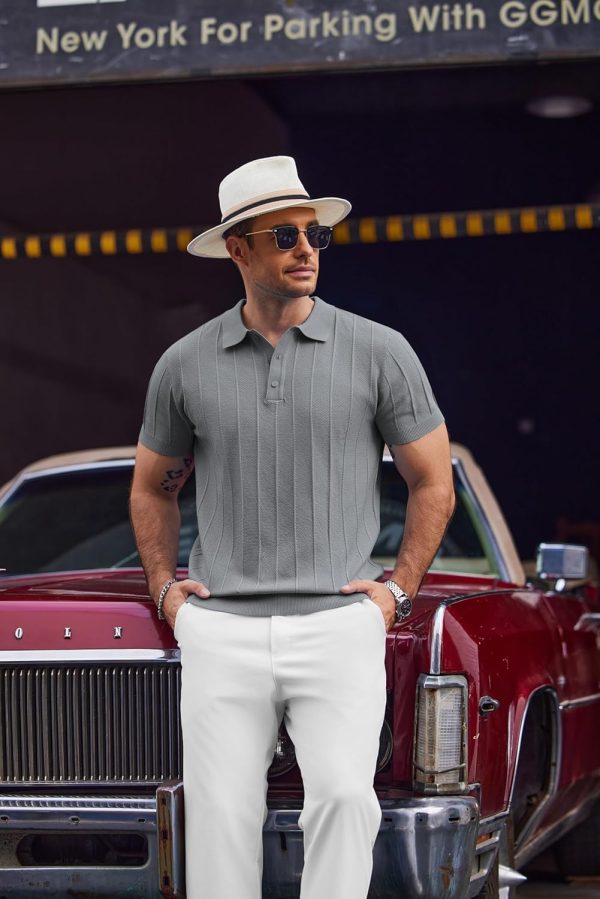 COOFANDY Mens Knit Polo Shirts Short Sleeve Ribbed Textured Polo Shirt Lightweight Casual Golf Shirts Collared T Shirt - Image 60