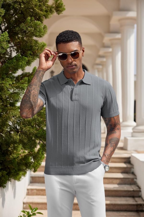 COOFANDY Mens Knit Polo Shirts Short Sleeve Ribbed Textured Polo Shirt Lightweight Casual Golf Shirts Collared T Shirt - Image 61