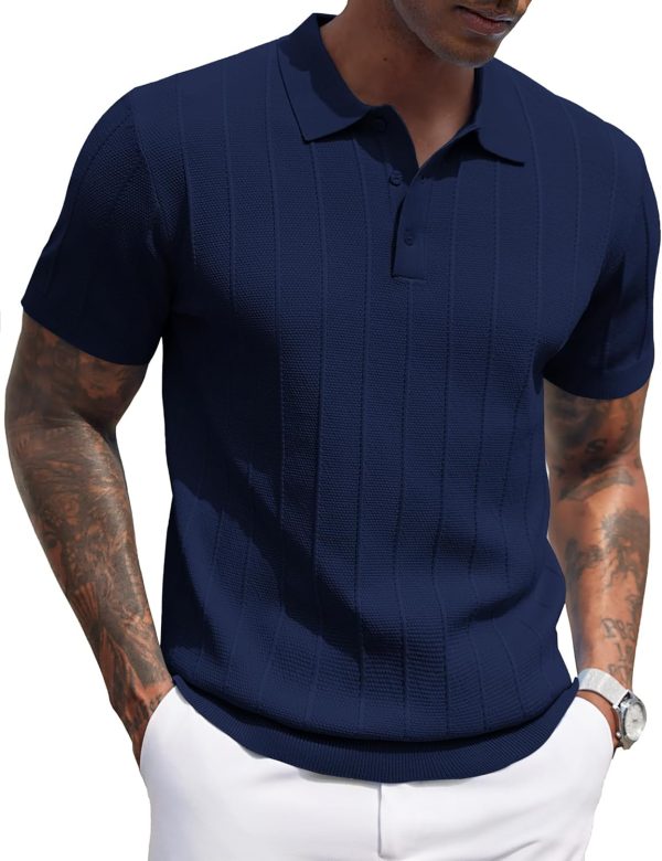 COOFANDY Mens Knit Polo Shirts Short Sleeve Ribbed Textured Polo Shirt Lightweight Casual Golf Shirts Collared T Shirt - Image 62