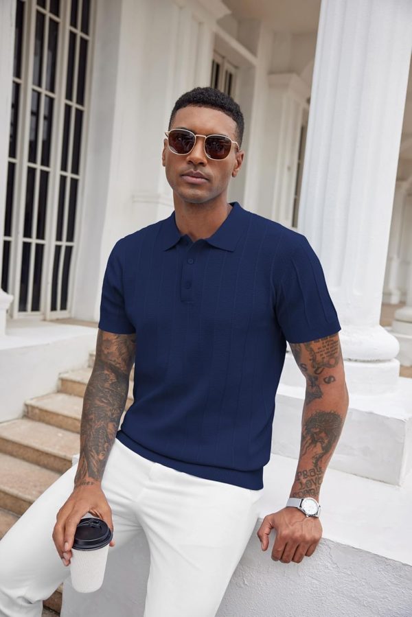 COOFANDY Mens Knit Polo Shirts Short Sleeve Ribbed Textured Polo Shirt Lightweight Casual Golf Shirts Collared T Shirt - Image 63