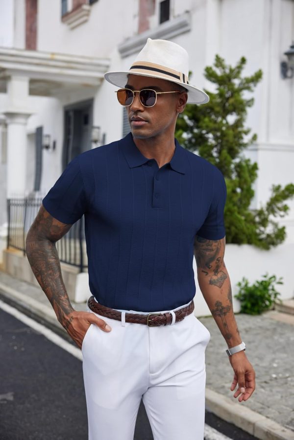 COOFANDY Mens Knit Polo Shirts Short Sleeve Ribbed Textured Polo Shirt Lightweight Casual Golf Shirts Collared T Shirt - Image 64