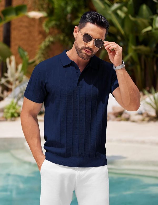 COOFANDY Mens Knit Polo Shirts Short Sleeve Ribbed Textured Polo Shirt Lightweight Casual Golf Shirts Collared T Shirt - Image 65