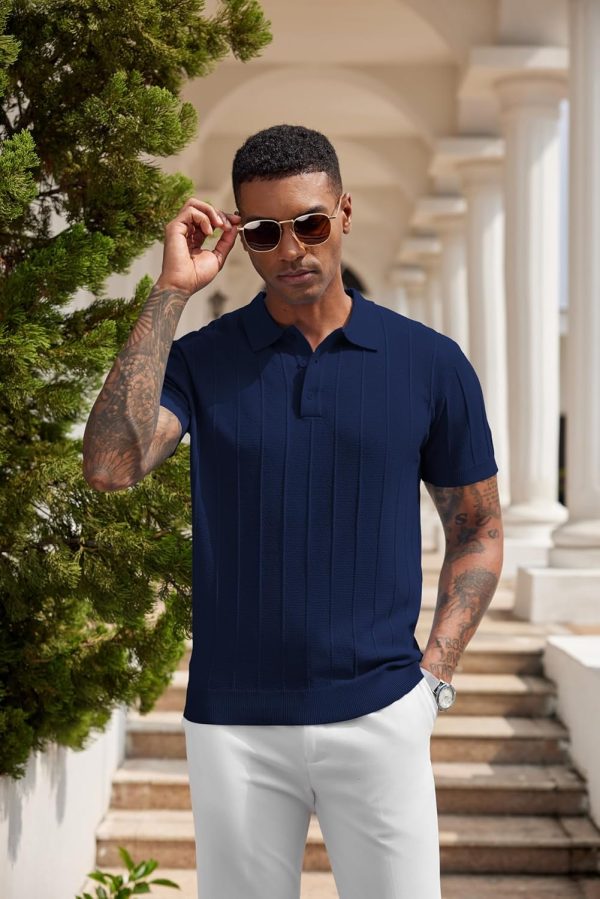 COOFANDY Mens Knit Polo Shirts Short Sleeve Ribbed Textured Polo Shirt Lightweight Casual Golf Shirts Collared T Shirt - Image 68