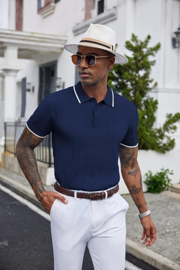 COOFANDY Mens Knit Polo Shirts Short Sleeve Ribbed Textured Polo Shirt Lightweight Casual Golf Shirts Collared T Shirt - Image 71