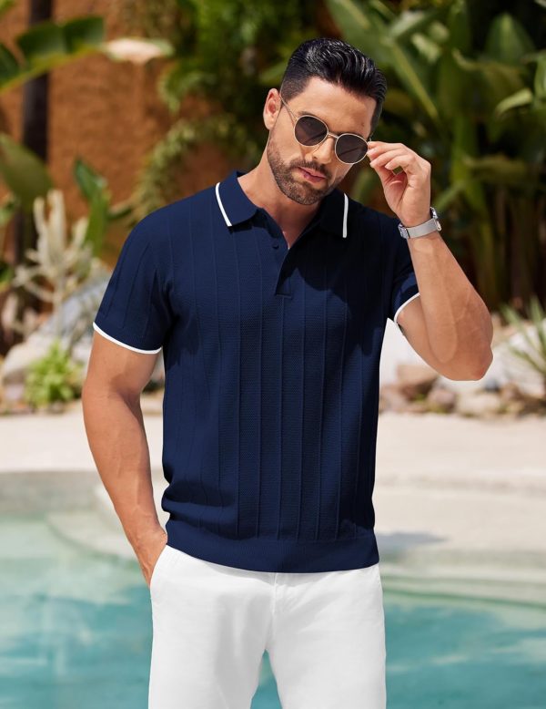 COOFANDY Mens Knit Polo Shirts Short Sleeve Ribbed Textured Polo Shirt Lightweight Casual Golf Shirts Collared T Shirt - Image 72