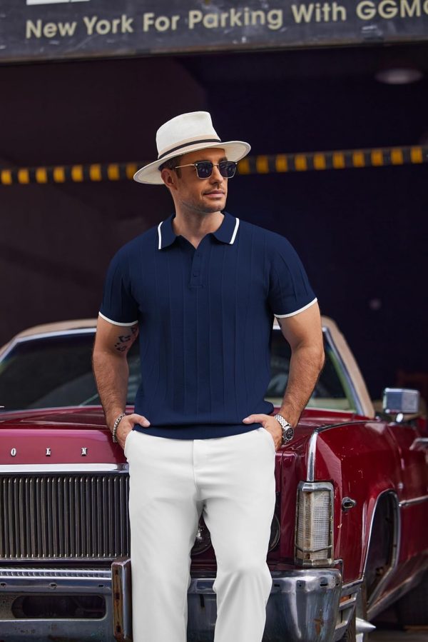 COOFANDY Mens Knit Polo Shirts Short Sleeve Ribbed Textured Polo Shirt Lightweight Casual Golf Shirts Collared T Shirt - Image 74