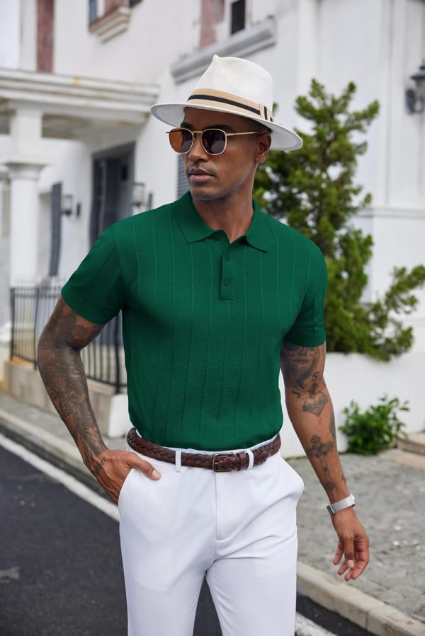 COOFANDY Mens Knit Polo Shirts Short Sleeve Ribbed Textured Polo Shirt Lightweight Casual Golf Shirts Collared T Shirt - Image 77