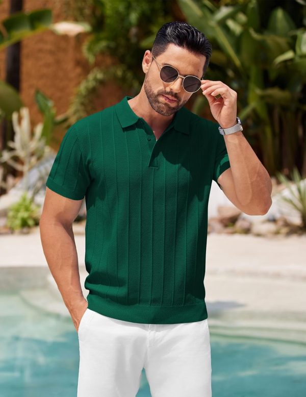 COOFANDY Mens Knit Polo Shirts Short Sleeve Ribbed Textured Polo Shirt Lightweight Casual Golf Shirts Collared T Shirt - Image 78