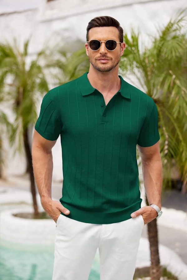 COOFANDY Mens Knit Polo Shirts Short Sleeve Ribbed Textured Polo Shirt Lightweight Casual Golf Shirts Collared T Shirt - Image 79