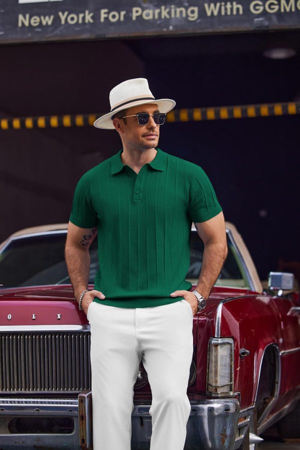 COOFANDY Mens Knit Polo Shirts Short Sleeve Ribbed Textured Polo Shirt Lightweight Casual Golf Shirts Collared T Shirt - Image 80