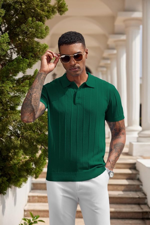 COOFANDY Mens Knit Polo Shirts Short Sleeve Ribbed Textured Polo Shirt Lightweight Casual Golf Shirts Collared T Shirt - Image 81