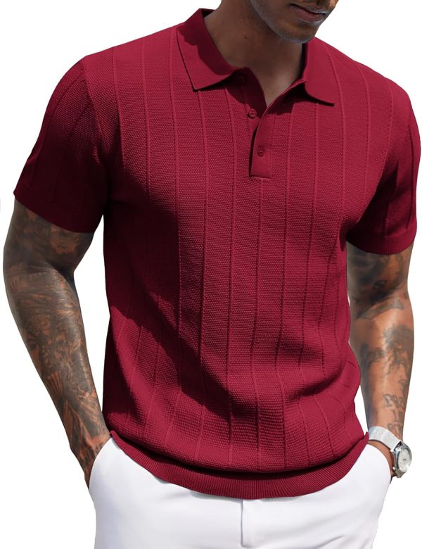 COOFANDY Mens Knit Polo Shirts Short Sleeve Ribbed Textured Polo Shirt Lightweight Casual Golf Shirts Collared T Shirt - Image 82