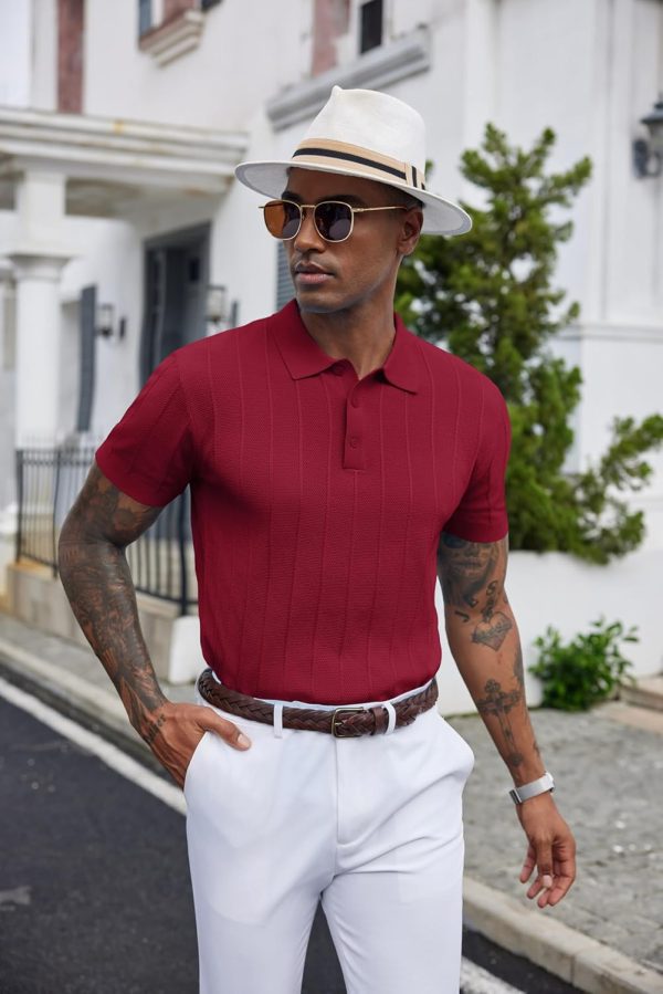 COOFANDY Mens Knit Polo Shirts Short Sleeve Ribbed Textured Polo Shirt Lightweight Casual Golf Shirts Collared T Shirt - Image 84