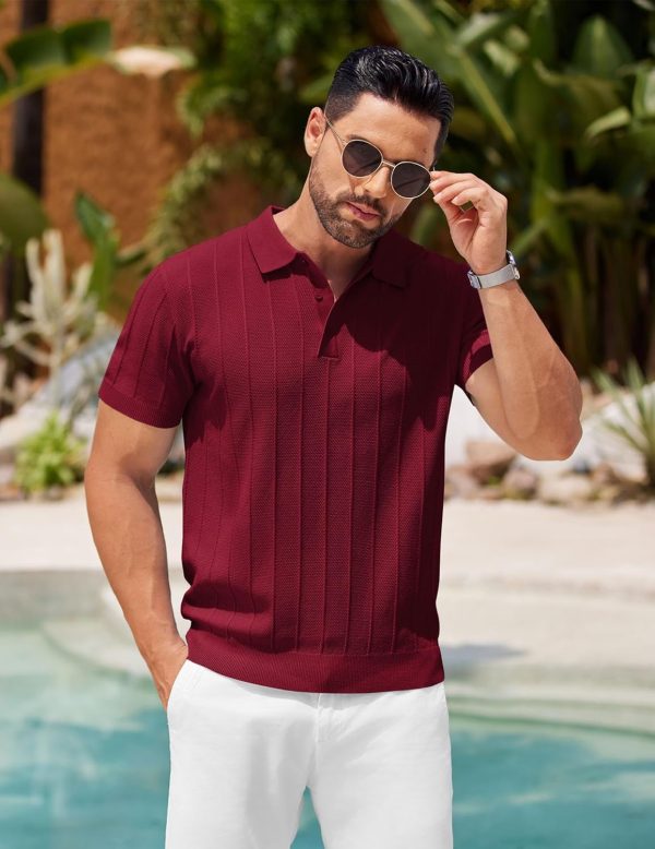 COOFANDY Mens Knit Polo Shirts Short Sleeve Ribbed Textured Polo Shirt Lightweight Casual Golf Shirts Collared T Shirt - Image 85