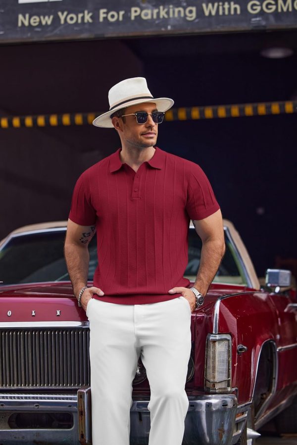 COOFANDY Mens Knit Polo Shirts Short Sleeve Ribbed Textured Polo Shirt Lightweight Casual Golf Shirts Collared T Shirt - Image 87