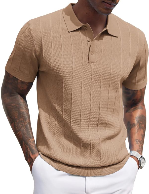 COOFANDY Mens Knit Polo Shirts Short Sleeve Ribbed Textured Polo Shirt Lightweight Casual Golf Shirts Collared T Shirt - Image 89
