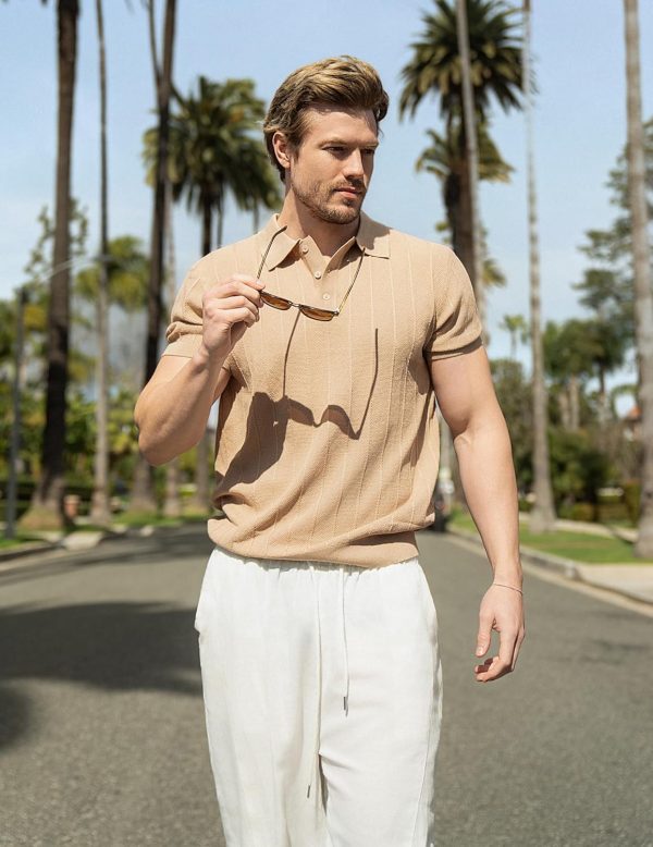 COOFANDY Mens Knit Polo Shirts Short Sleeve Ribbed Textured Polo Shirt Lightweight Casual Golf Shirts Collared T Shirt - Image 91