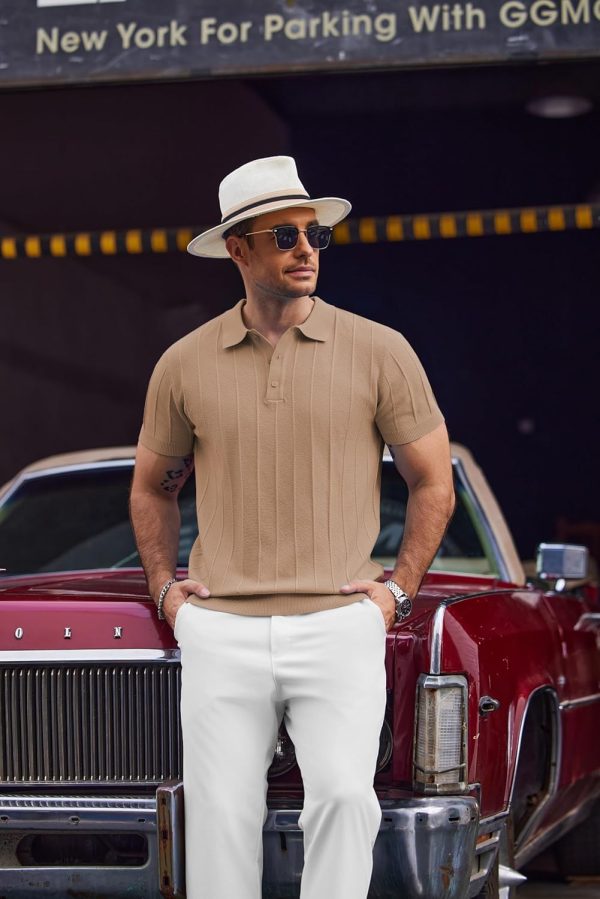 COOFANDY Mens Knit Polo Shirts Short Sleeve Ribbed Textured Polo Shirt Lightweight Casual Golf Shirts Collared T Shirt - Image 94