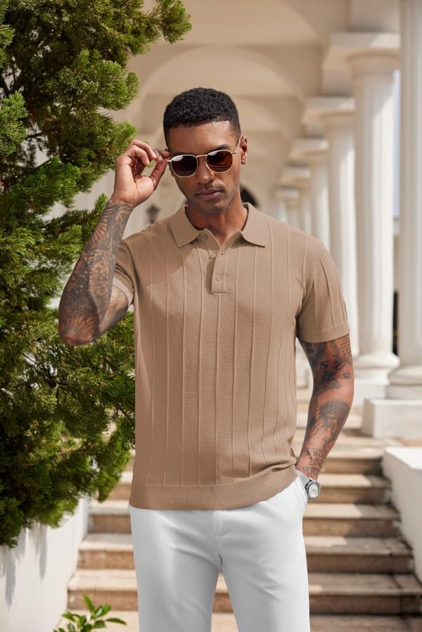COOFANDY Mens Knit Polo Shirts Short Sleeve Ribbed Textured Polo Shirt Lightweight Casual Golf Shirts Collared T Shirt - Image 95