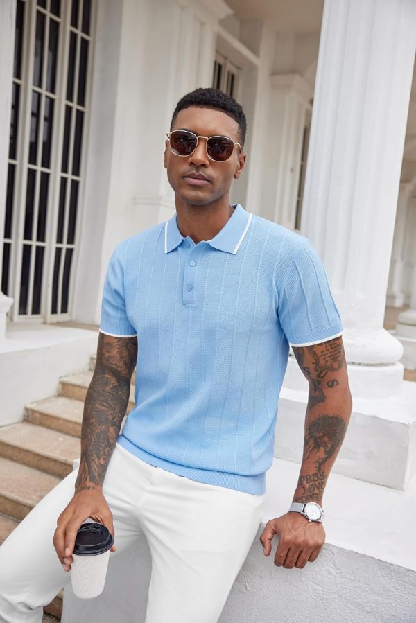 COOFANDY Mens Knit Polo Shirts Short Sleeve Ribbed Textured Polo Shirt Lightweight Casual Golf Shirts Collared T Shirt - Image 97