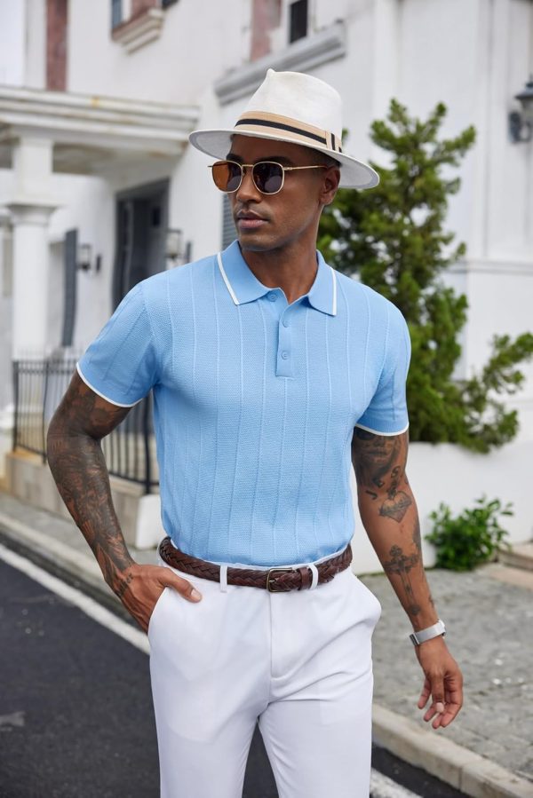 COOFANDY Mens Knit Polo Shirts Short Sleeve Ribbed Textured Polo Shirt Lightweight Casual Golf Shirts Collared T Shirt - Image 98