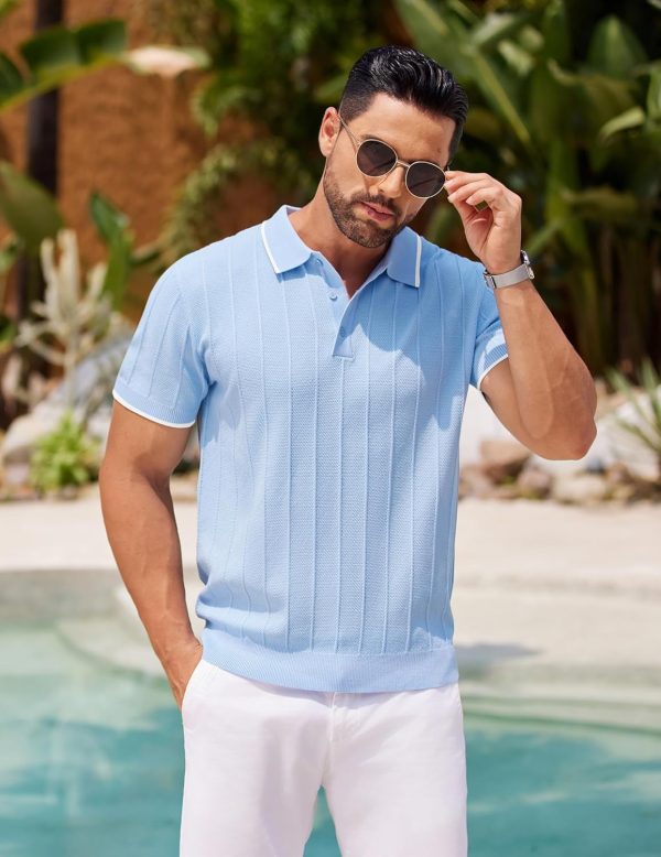 COOFANDY Mens Knit Polo Shirts Short Sleeve Ribbed Textured Polo Shirt Lightweight Casual Golf Shirts Collared T Shirt - Image 99