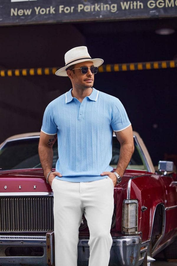 COOFANDY Mens Knit Polo Shirts Short Sleeve Ribbed Textured Polo Shirt Lightweight Casual Golf Shirts Collared T Shirt - Image 101