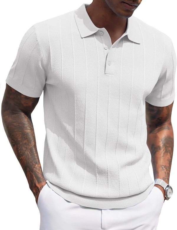 COOFANDY Mens Knit Polo Shirts Short Sleeve Ribbed Textured Polo Shirt Lightweight Casual Golf Shirts Collared T Shirt - Image 102