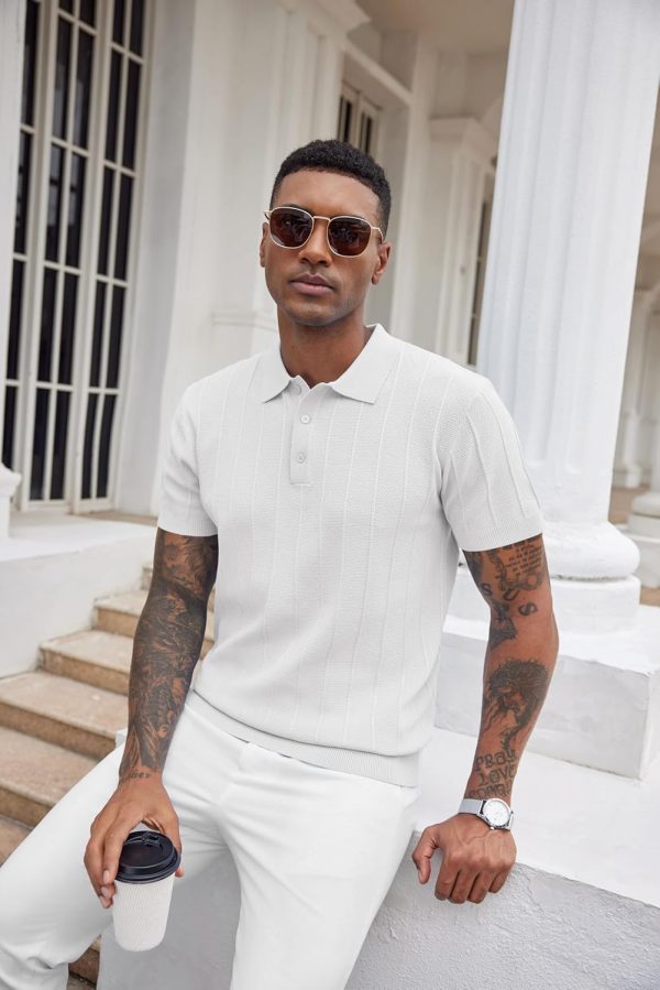 COOFANDY Mens Knit Polo Shirts Short Sleeve Ribbed Textured Polo Shirt Lightweight Casual Golf Shirts Collared T Shirt - Image 103
