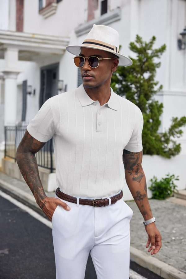 COOFANDY Mens Knit Polo Shirts Short Sleeve Ribbed Textured Polo Shirt Lightweight Casual Golf Shirts Collared T Shirt - Image 104