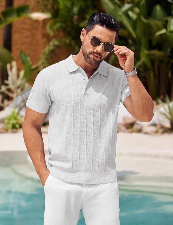 COOFANDY Mens Knit Polo Shirts Short Sleeve Ribbed Textured Polo Shirt Lightweight Casual Golf Shirts Collared T Shirt - Image 105