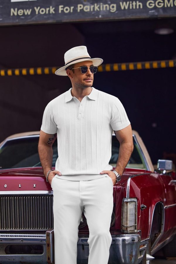 COOFANDY Mens Knit Polo Shirts Short Sleeve Ribbed Textured Polo Shirt Lightweight Casual Golf Shirts Collared T Shirt - Image 107